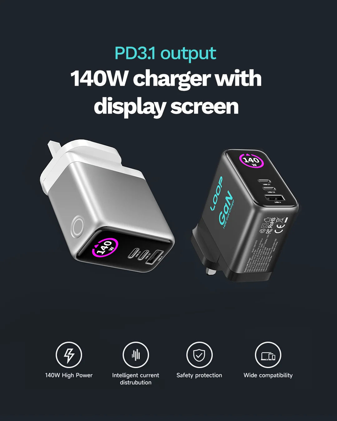 LOOP 140W GaN Charger with Display